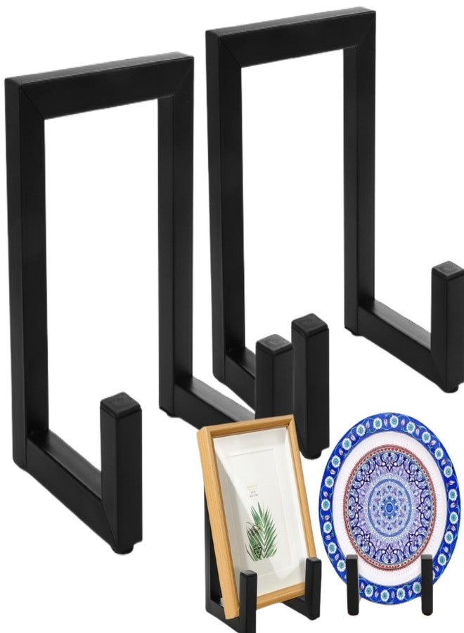 ELFULLY 2 Pack Large Plate Stands, 8" Tall Picture Stands for Display, Industrial-Style Metal Wall Mount Photo Frame Holders, Heavy Duty Black Tabletop Easels for Pictures, Books, Platters, Artworks - Image 1